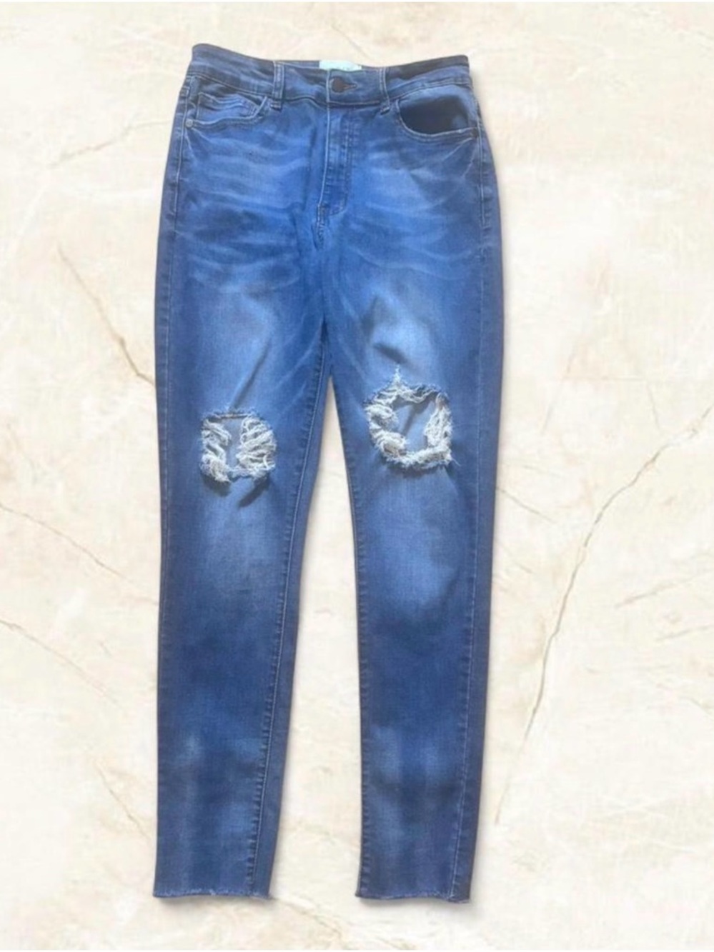 Judith March Blue Distressed High-Rise Skinny Jeans 29” Ripped Raw Hem Denim